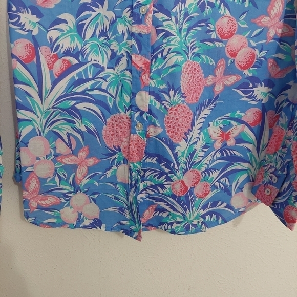New Talbots Blue Pink Floral Button Front Shirt Long Sleeve Lightweight Size S - Picture 3 of 7